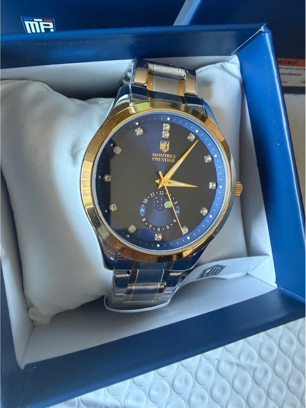 $199.00 Montres Prestige by INVICTA 42mm Men’s Watch blue face-two tone band